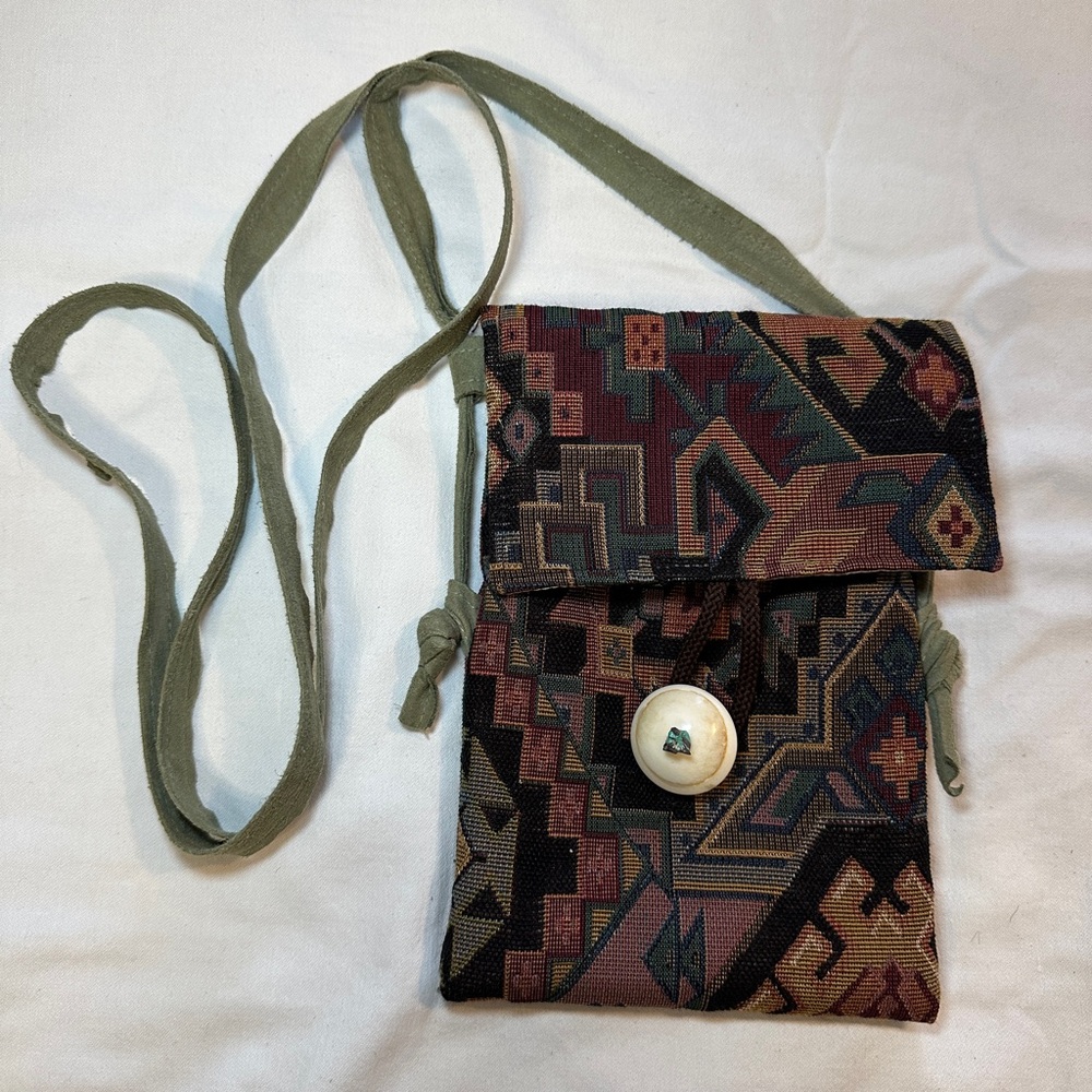 Hand Sewn One of a Kind Crossbody Bag, Distinctive antique button detail